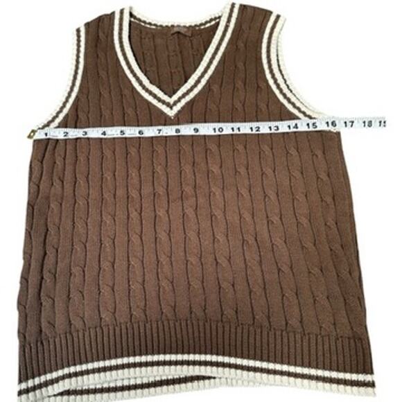 J. GALT Brown Cable Knit Sweater Vest 100% Cotton Academia Preppy Y2K Retro, S? - Picture 7 of 8